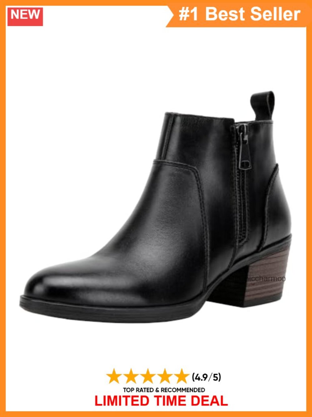 Genuine Leather Low Heel Ankle Boots Memory Foam Zip Booties